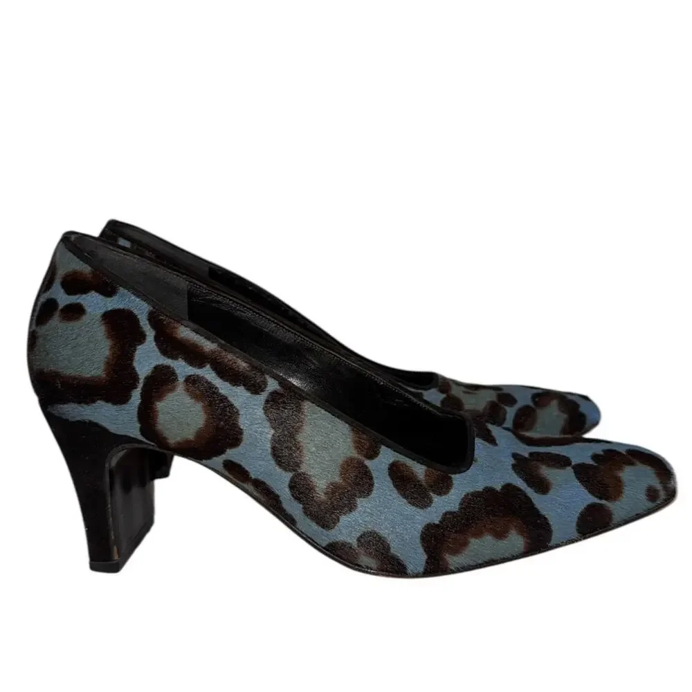 Rare Vintage Fendi Blue Leopard Calf Hair Heels Pumps Size 36 Italy - Picture 6 of 14